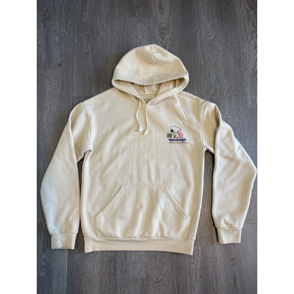 Peanuts Snoopy Charlie Brown Cream Pullover Hoodie Mens Sz S 1950 Road Warrior